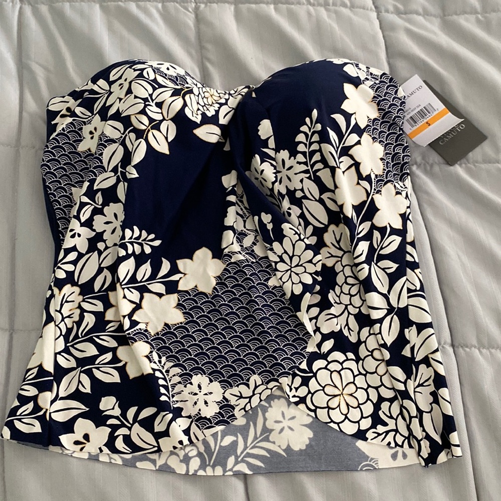 NWT Vince Camuto Women's Draped Bandeau Tankini Top deep sea size small